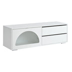 ON-TREND Modern TV Stand with Fluted Glass Door for TVs Up to 100, Media Console with Sliding Door & 2 Drawers, Free-Combination Entertainment Center with LED Light for Living Room, Bedroom, White