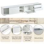 ON-TREND Modern TV Stand with Fluted Glass Door for TVs Up to 100, Media Console with Sliding Door & 2 Drawers, Free-Combination Entertainment Center with LED Light for Living Room, Bedroom, White