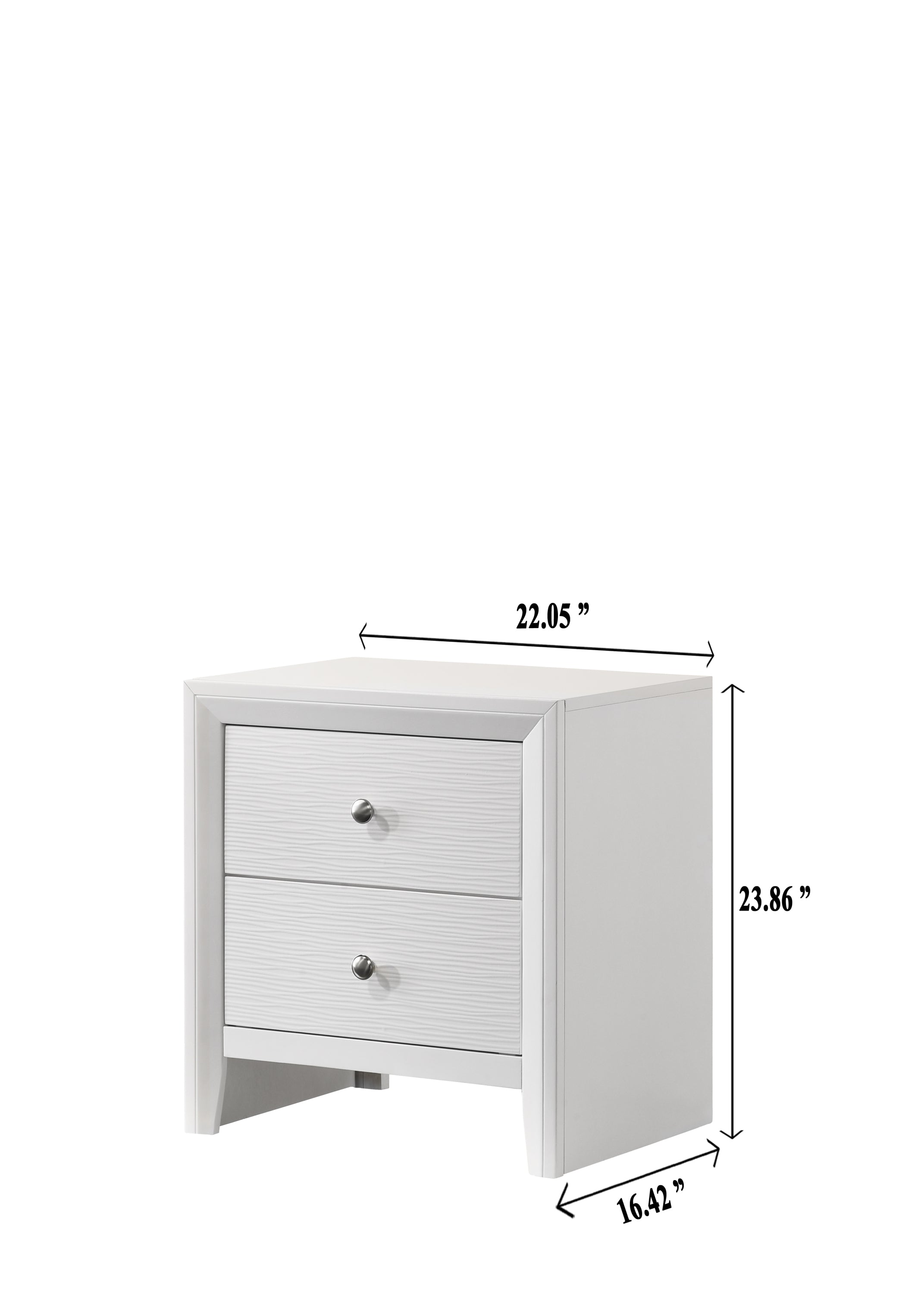 Contemporary Modern Look 2-Drawer Nightstand End Table White Finish Two Storage Drawers Round Knobs Bedroom Living Room Wooden Furniture