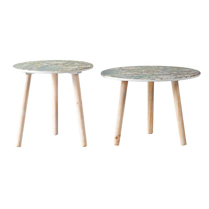 Contemporary White and Blue MDF Side Tables Set of 2.