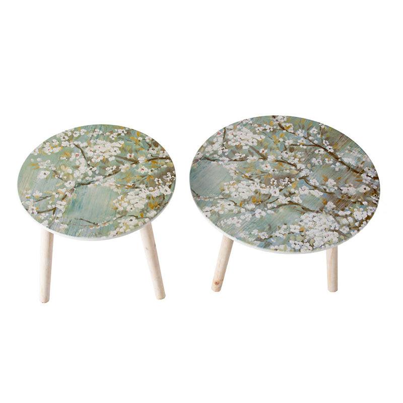 Contemporary White and Blue MDF Side Tables Set of 2.