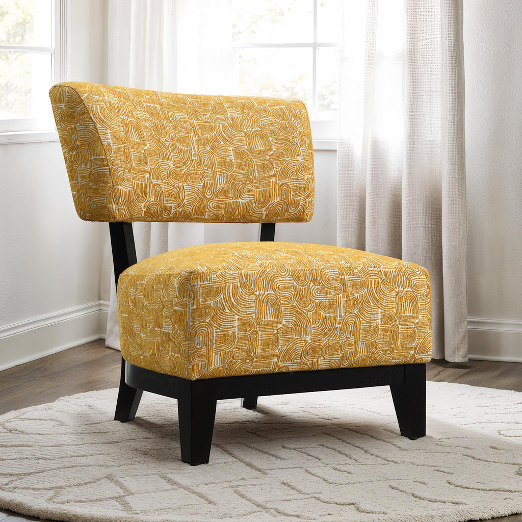 Contemporary Style 1pc Accent Chair Tapered Legs Armless Design Angled Back Yellow Finish Primary Living Room Accent Chair