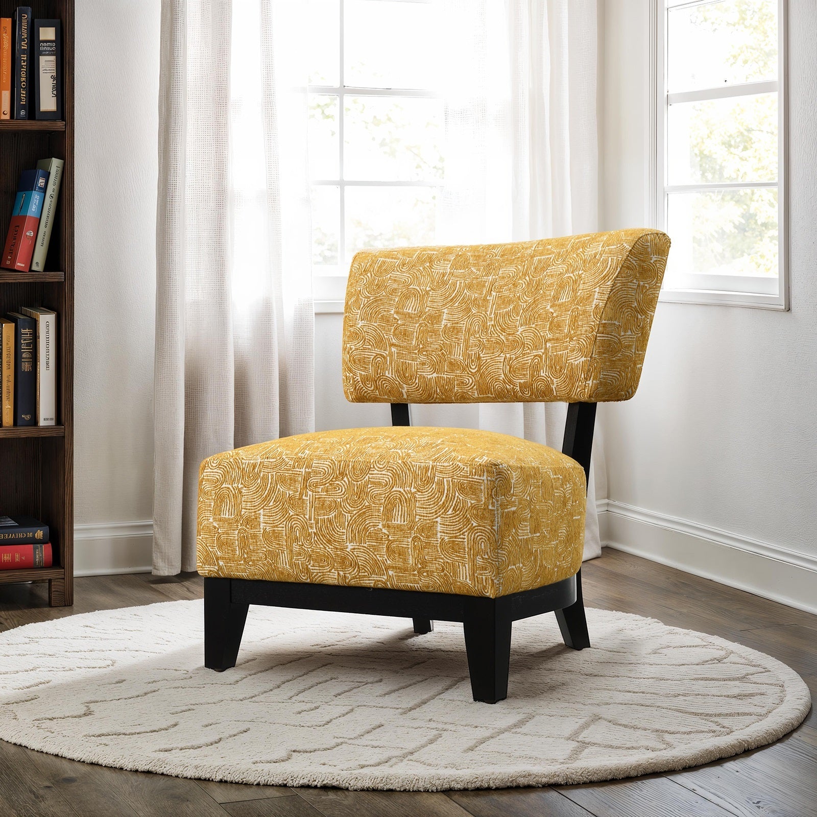 Contemporary Style 1pc Accent Chair Tapered Legs Armless Design Angled Back Yellow Finish Primary Living Room Accent Chair