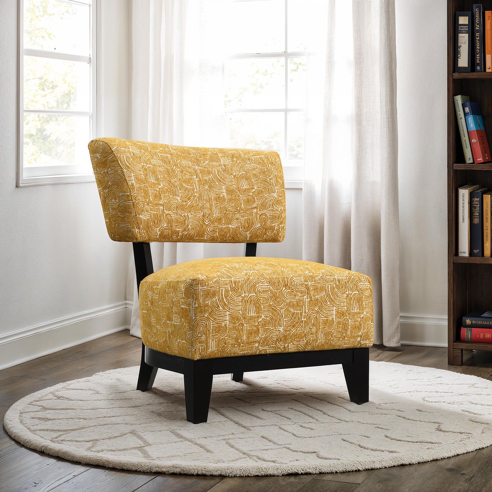 Contemporary Style 1pc Accent Chair Tapered Legs Armless Design Angled Back Yellow Finish Primary Living Room Accent Chair