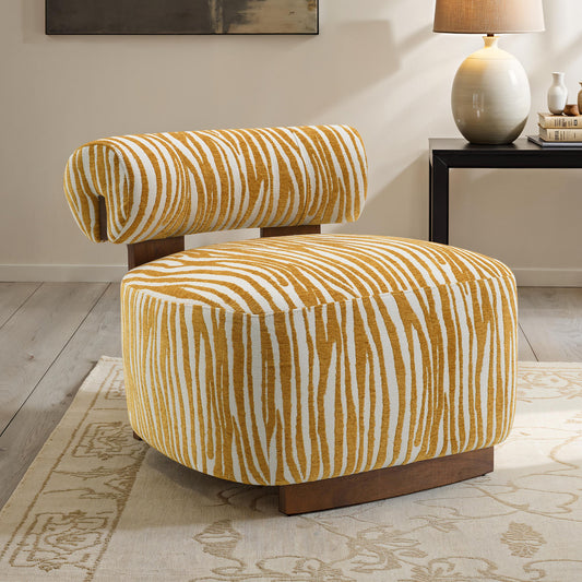 Contemporary Style 1pc Accent Chair Cylindrical Backrest High Density Foam Zebra Strip Fabric Yellow Finish Primary Living Room Accent Chair