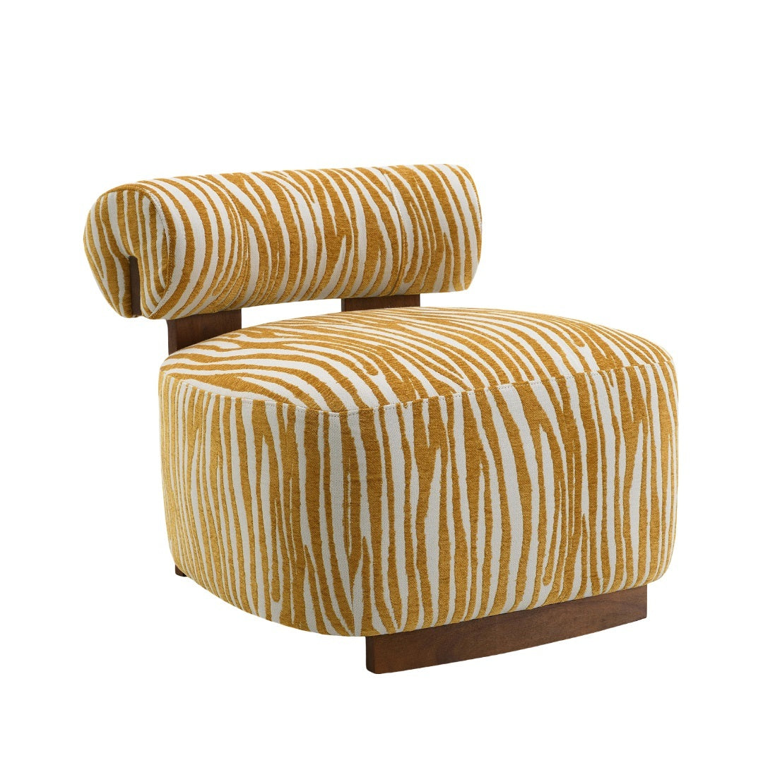 Contemporary Style 1pc Accent Chair Cylindrical Backrest High Density Foam Zebra Strip Fabric Yellow Finish Primary Living Room Accent Chair