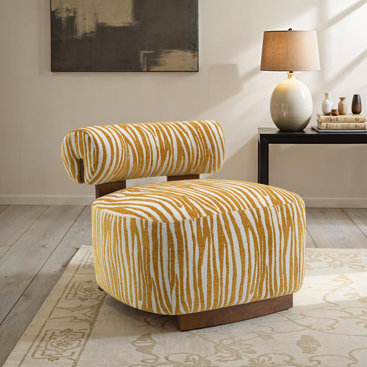 Contemporary Style 1pc Accent Chair Cylindrical Backrest High Density Foam Zebra Strip Fabric Yellow Finish Primary Living Room Accent Chair