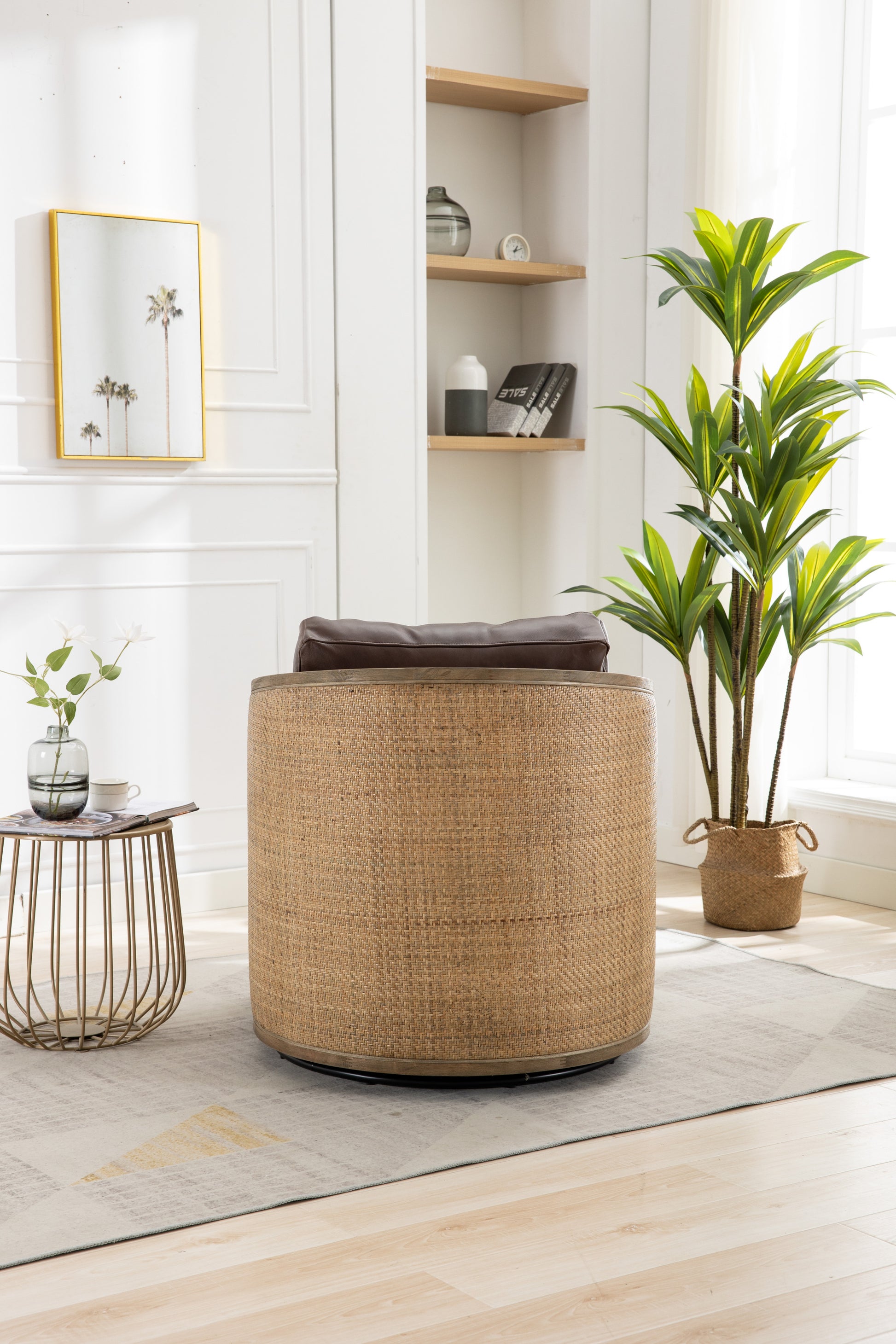 COOLMORE Swivel Barrel Chair, Comfy Round Accent Sofa Chair for Living Room, 360 Degree Swivel Barrel Club Chair, Leisure Arm Chair for Nursery, Hotel, Bedroom, Office, Lounge (Brown Boucle)