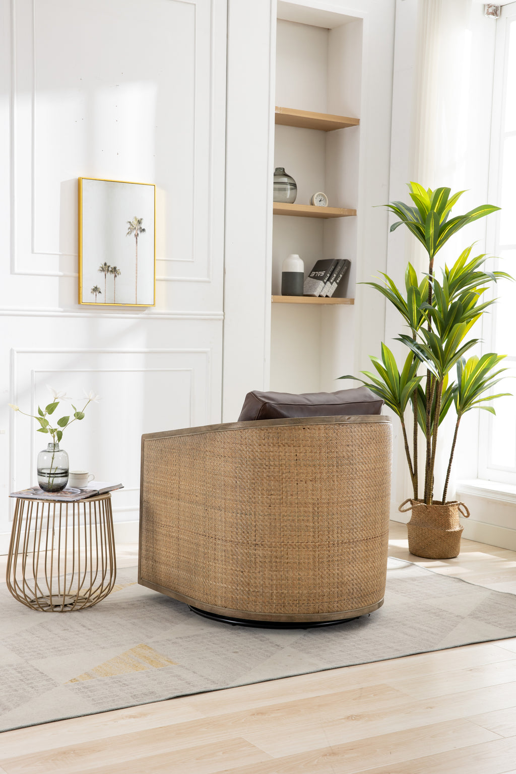 COOLMORE Swivel Barrel Chair, Comfy Round Accent Sofa Chair for Living Room, 360 Degree Swivel Barrel Club Chair, Leisure Arm Chair for Nursery, Hotel, Bedroom, Office, Lounge (Brown Boucle)