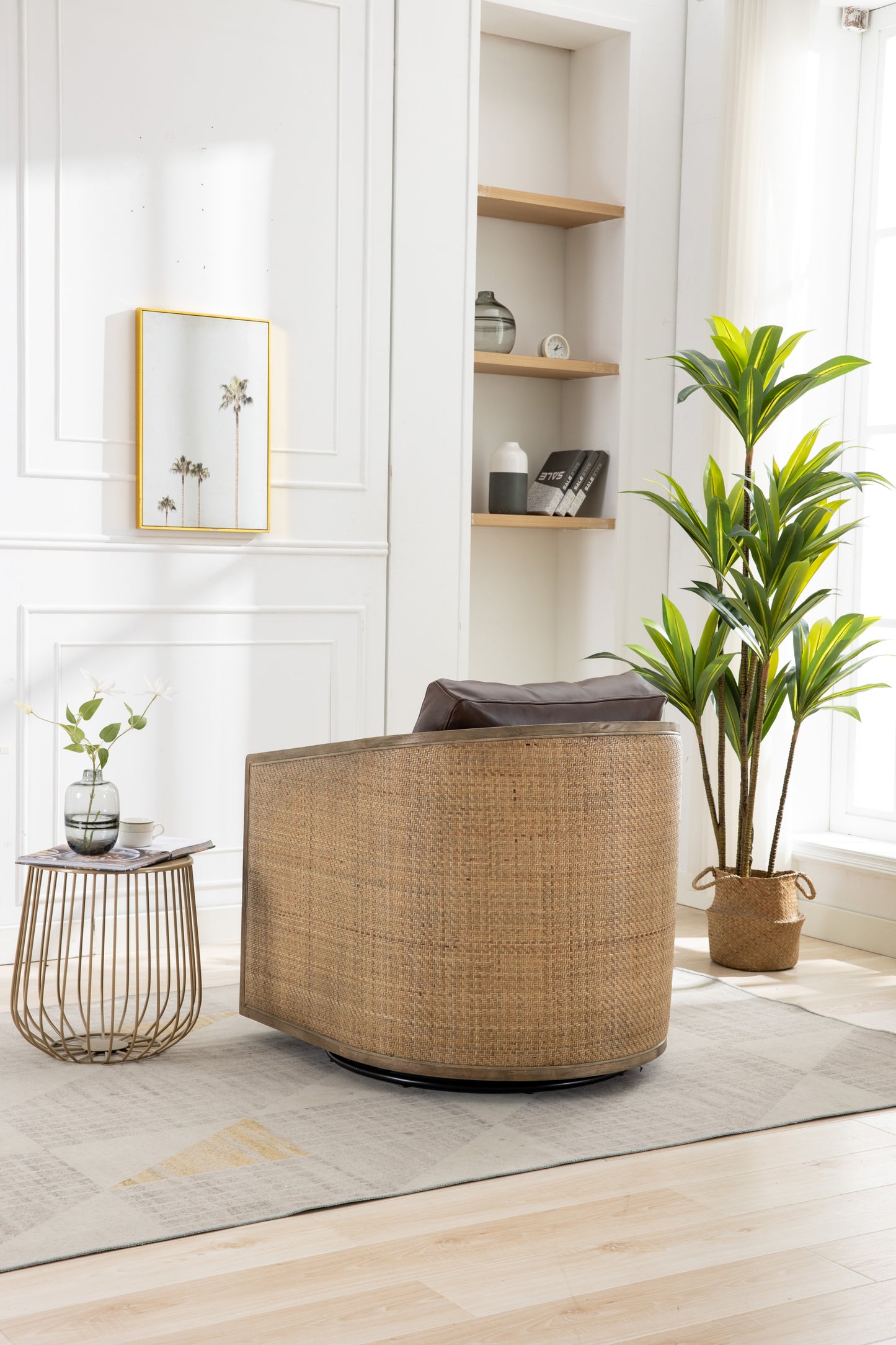 COOLMORE Swivel Barrel Chair, Comfy Round Accent Sofa Chair for Living Room, 360 Degree Swivel Barrel Club Chair, Leisure Arm Chair for Nursery, Hotel, Bedroom, Office, Lounge (Brown Boucle)