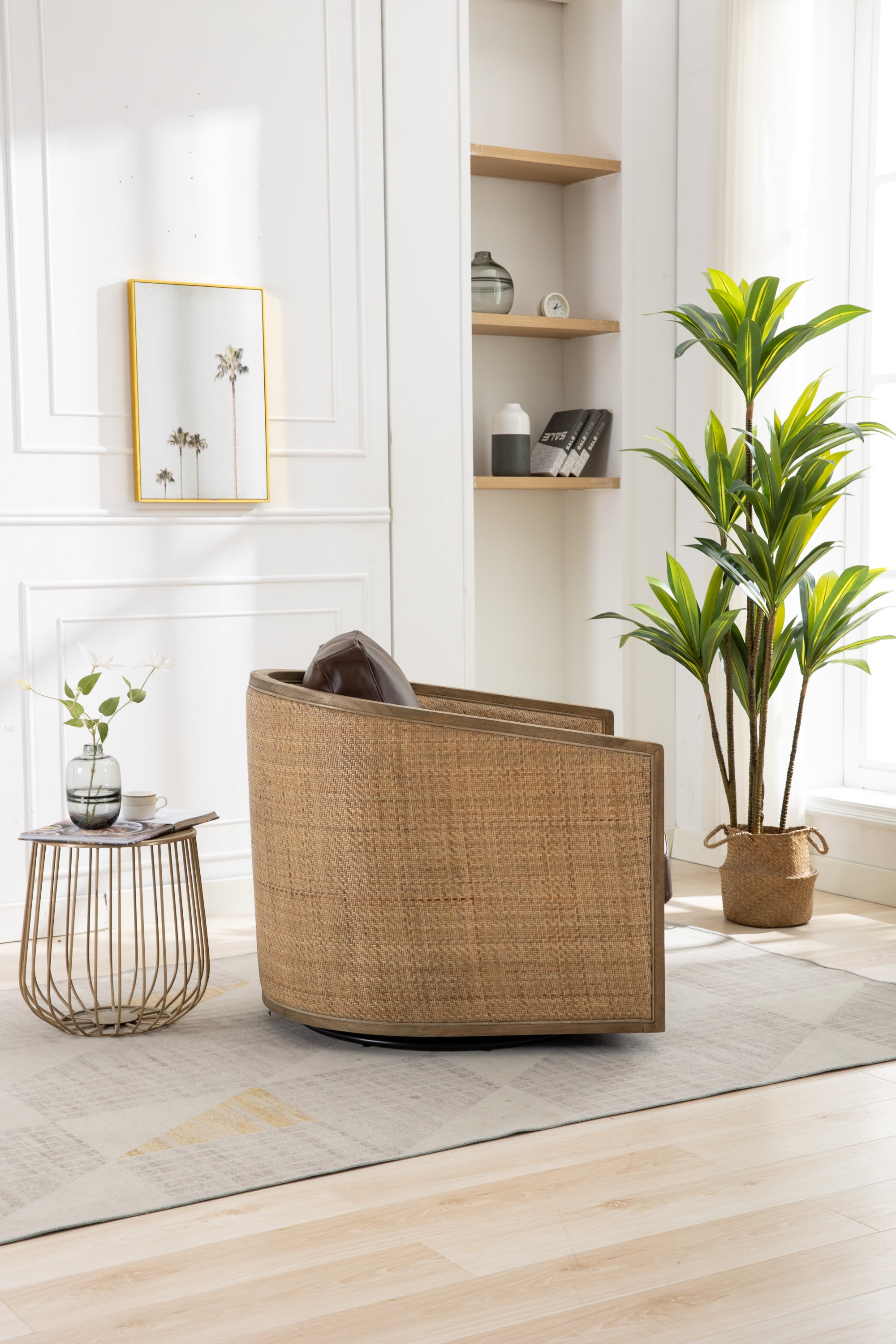 COOLMORE Swivel Barrel Chair, Comfy Round Accent Sofa Chair for Living Room, 360 Degree Swivel Barrel Club Chair, Leisure Arm Chair for Nursery, Hotel, Bedroom, Office, Lounge (Brown Boucle)