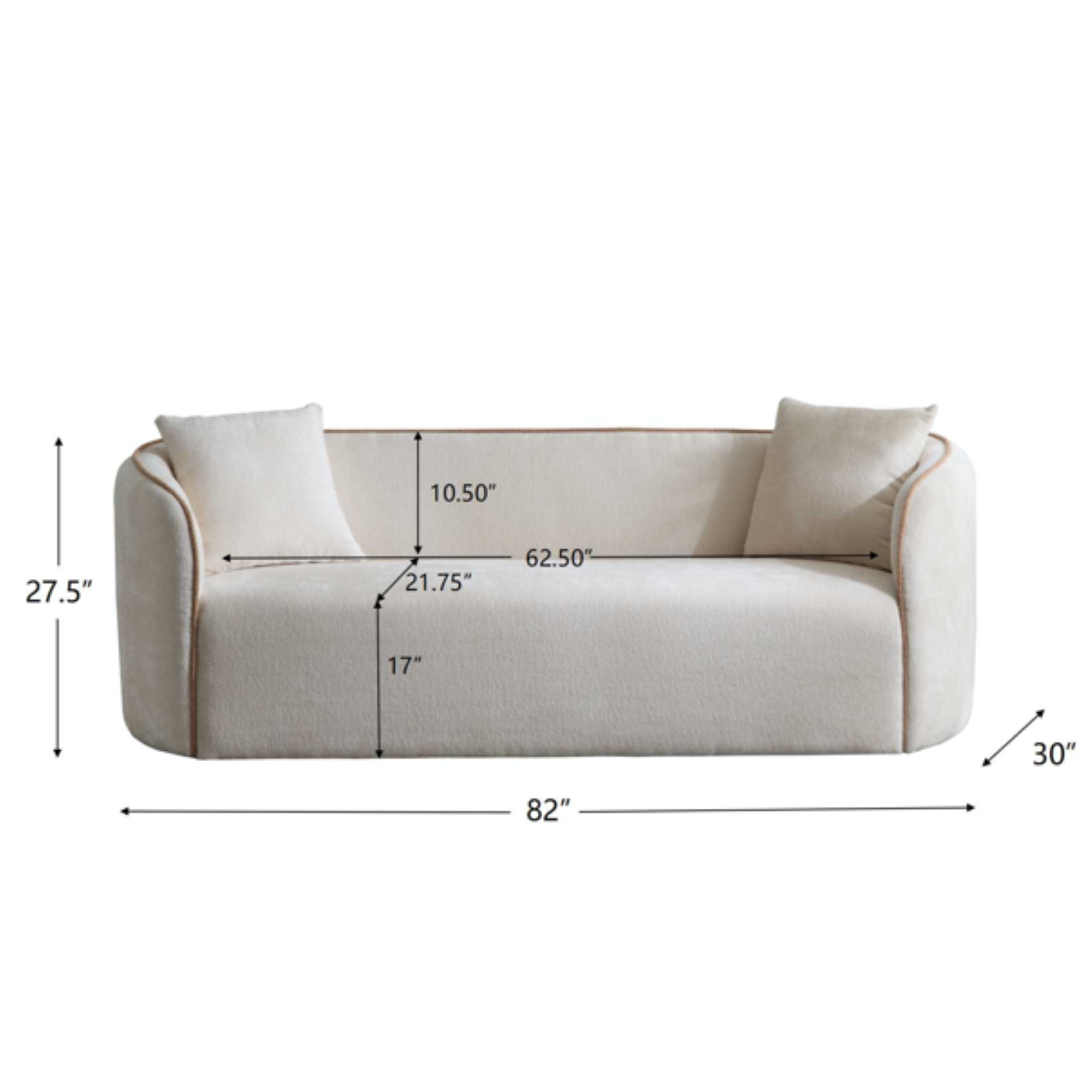 Coral 82' Curved Sofa 3-Seater for Living Rooms and Bedrooms in Beige Fabric Sofa