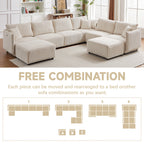 Multi-Module Combination Style Sofa for Living Room, Bedroom and Other Lounge Spaces, Modern Minimalist Corduroy Combination Sofa with 2 Comfort Cushions with USB & C Charging Ports,beige,two sets