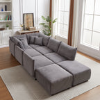 Multi-Module Combination Style Modern Minimalist Corduroy Sofa with 2 Comfort Cushions and USB & C Charging Ports for Living Room