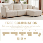 Multi-Module Combination Style Modern Minimalist Corduroy Sofa with 2 Comfort Cushions and USB & C Charging Ports for Living Room