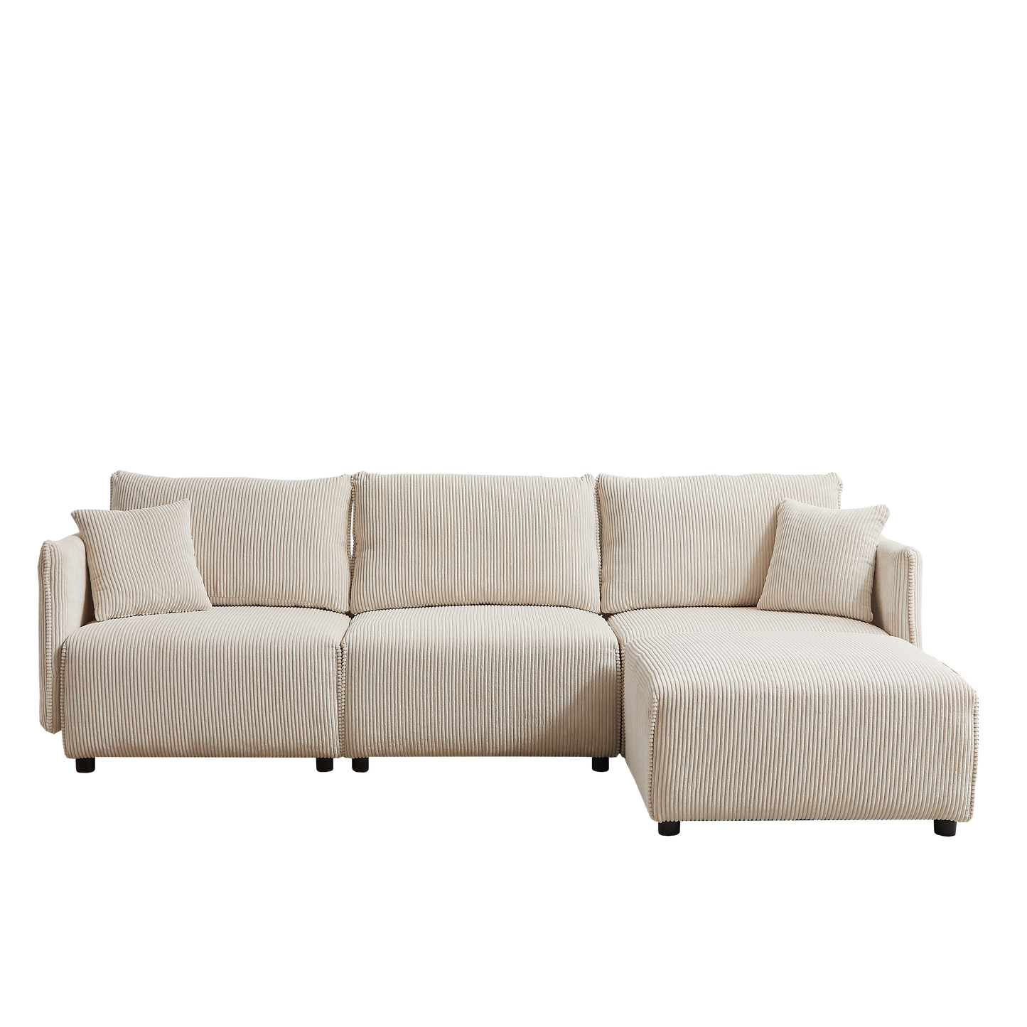 Multi-Module Combination Style Modern Minimalist Corduroy Sofa with 2 Comfort Cushions and USB & C Charging Ports for Living Room