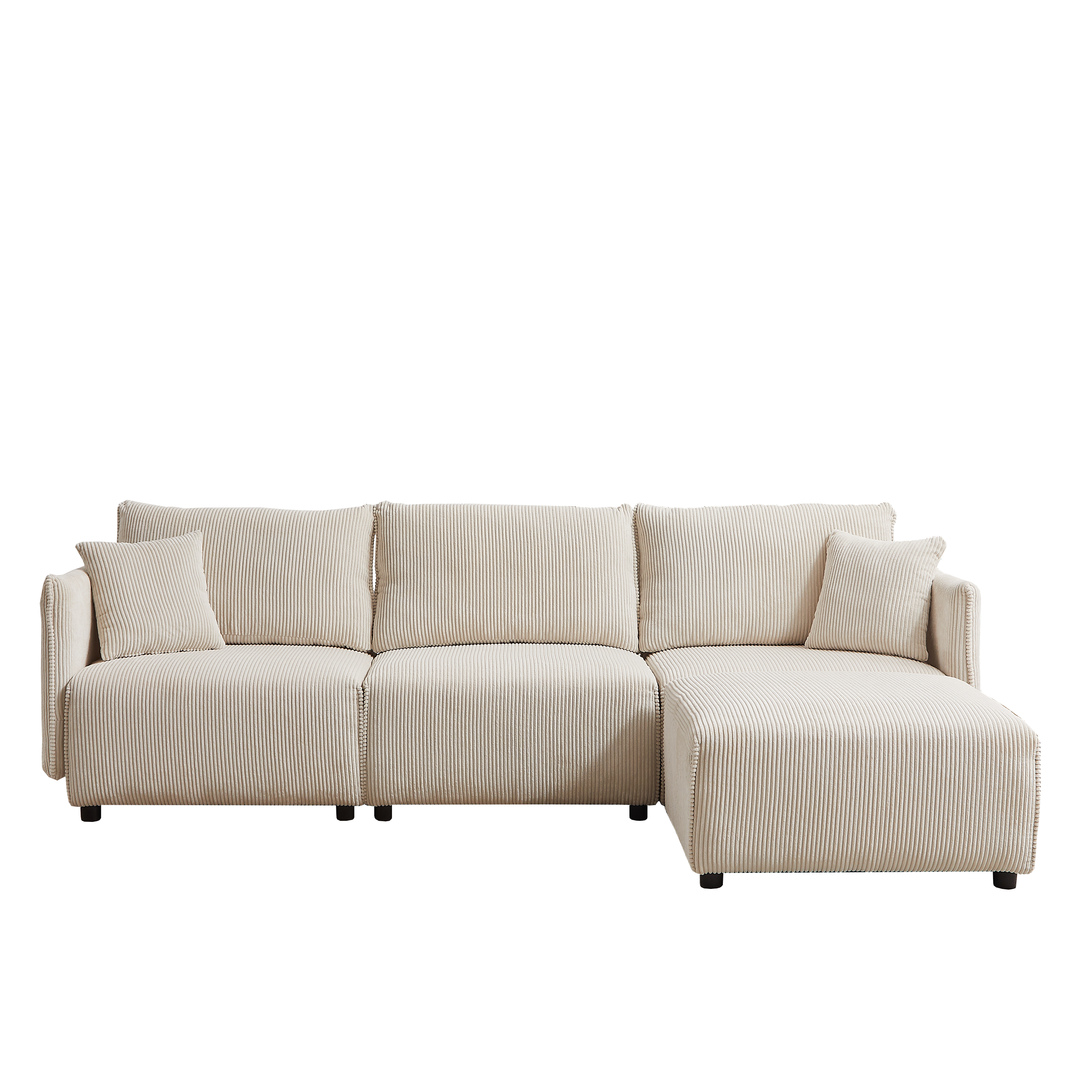 Multi-Module Combination Style Modern Minimalist Corduroy Sofa with 2 Comfort Cushions and USB & C Charging Ports for Living Room