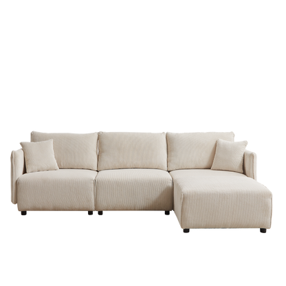 Multi-Module Combination Style Modern Minimalist Corduroy Sofa with 2 Comfort Cushions and USB & C Charging Ports for Living Room
