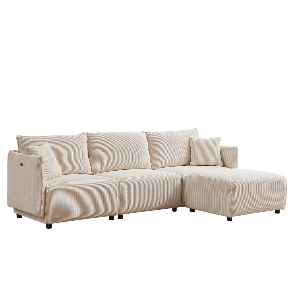 Multi-Module Combination Style Modern Minimalist Corduroy Sofa with 2 Comfort Cushions and USB & C Charging Ports for Living Room