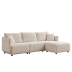 Multi-Module Combination Style Modern Minimalist Corduroy Sofa with 2 Comfort Cushions and USB & C Charging Ports for Living Room