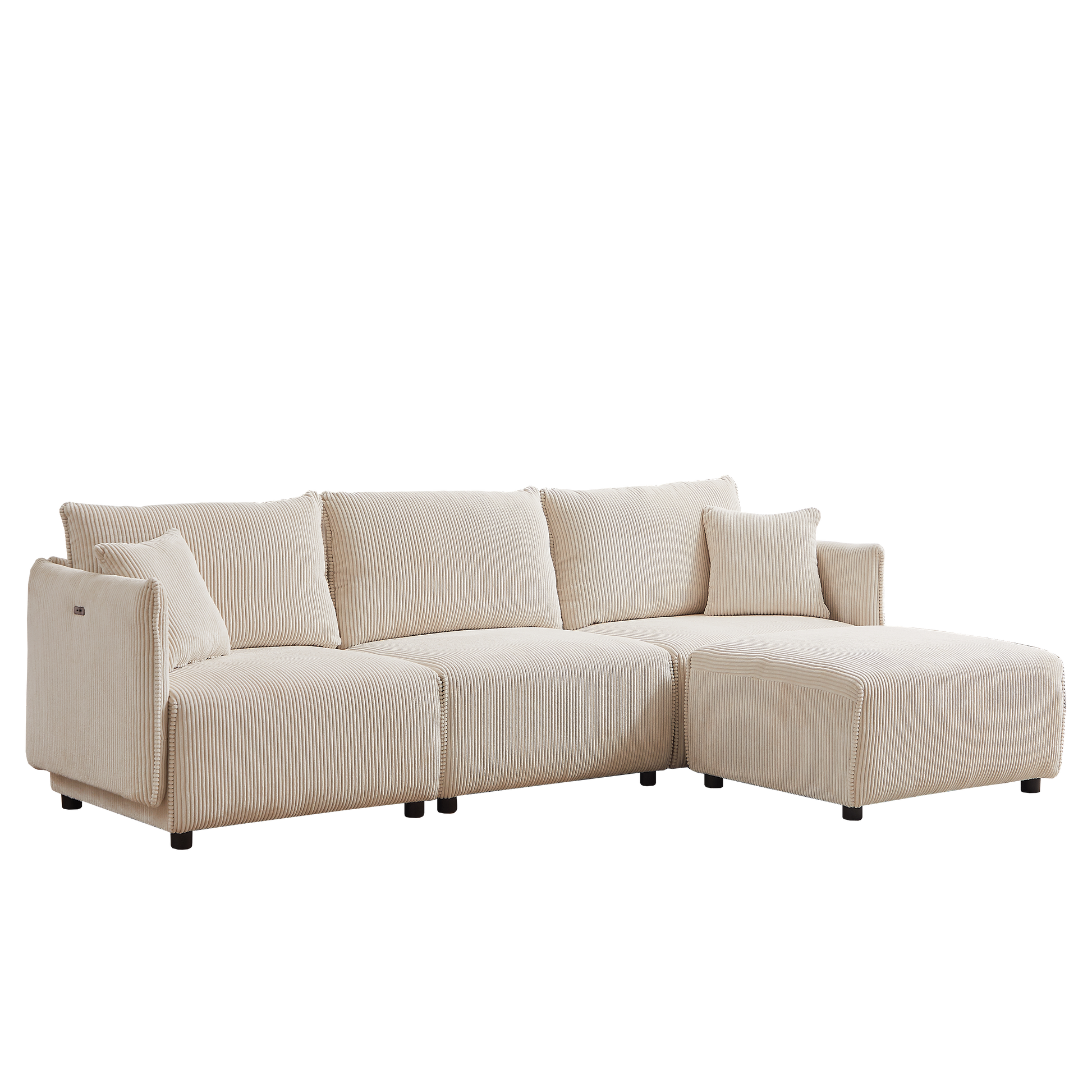 Multi-Module Combination Style Modern Minimalist Corduroy Sofa with 2 Comfort Cushions and USB & C Charging Ports for Living Room