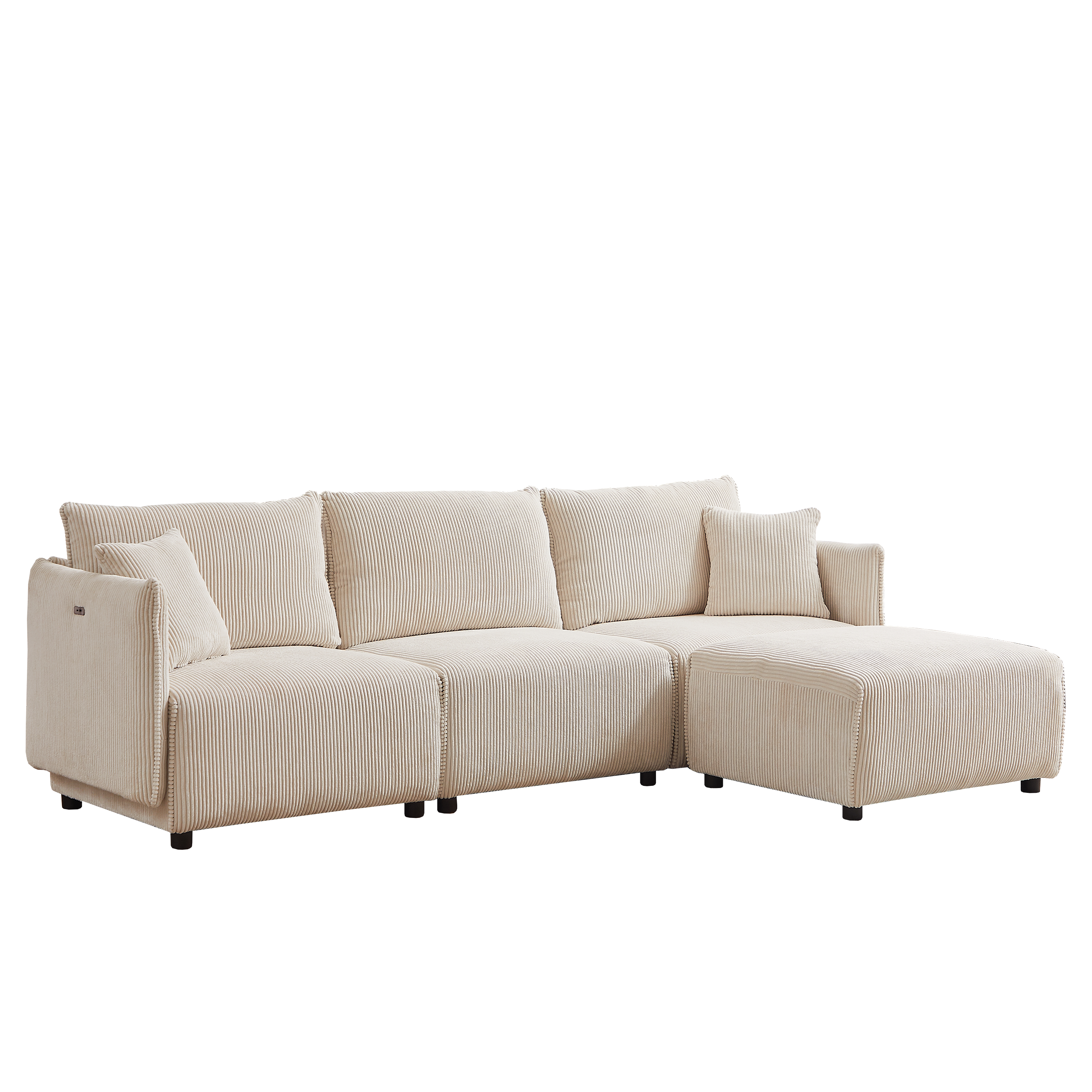 Multi-Module Combination Style Modern Minimalist Corduroy Sofa with 2 Comfort Cushions and USB & C Charging Ports for Living Room