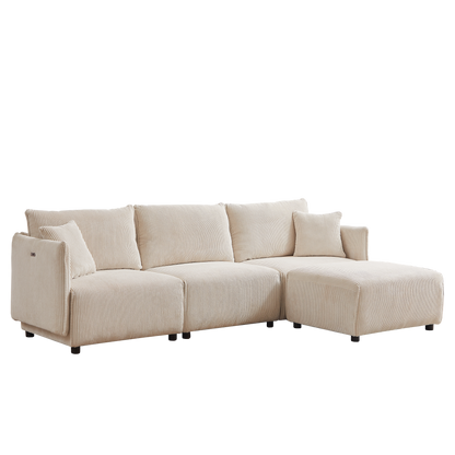 Multi-Module Combination Style Modern Minimalist Corduroy Sofa with 2 Comfort Cushions and USB & C Charging Ports for Living Room