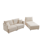 Multi-Module Combination Style Modern Minimalist Corduroy Sofa with 2 Comfort Cushions and USB & C Charging Ports for Living Room