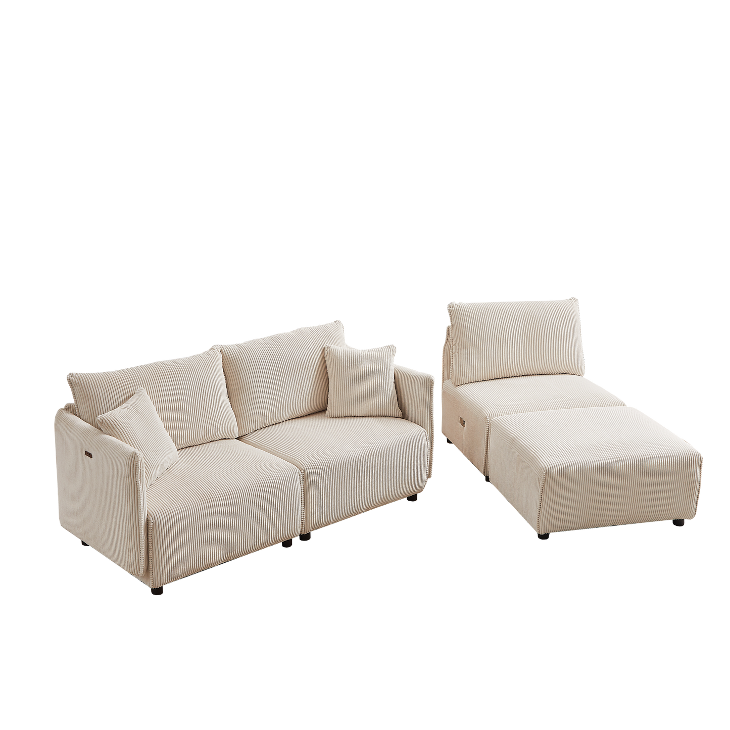 Multi-Module Combination Style Modern Minimalist Corduroy Sofa with 2 Comfort Cushions and USB & C Charging Ports for Living Room