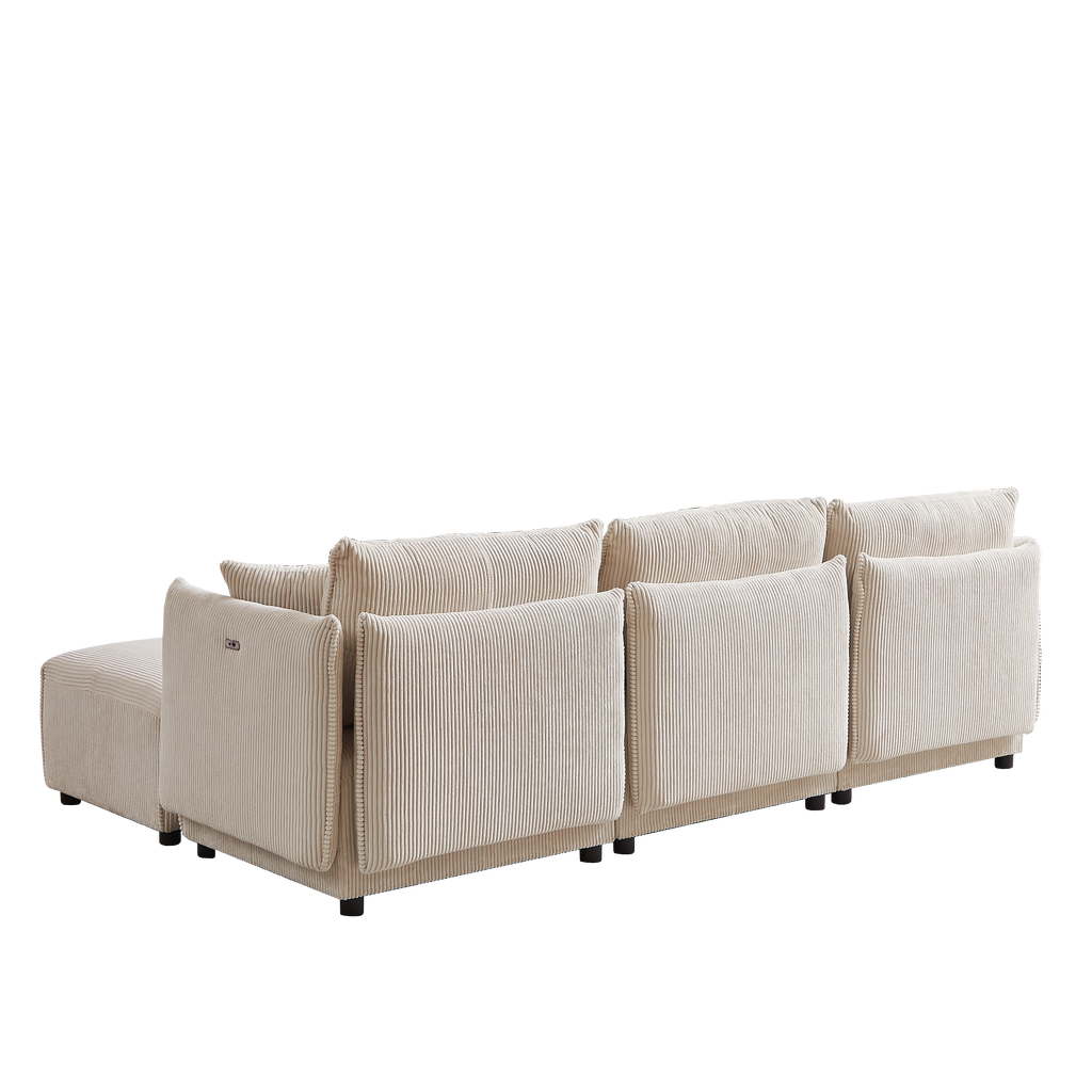 Multi-Module Combination Style Modern Minimalist Corduroy Sofa with 2 Comfort Cushions and USB & C Charging Ports for Living Room