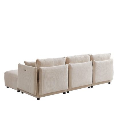 Multi-Module Combination Style Modern Minimalist Corduroy Sofa with 2 Comfort Cushions and USB & C Charging Ports for Living Room