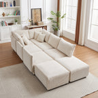 Multi-Module Combination Style Sofa for Living Room, Bedroom and Other Lounge Spaces, Modern Minimalist Corduroy Combination Sofa with 2 Comfort Cushions with USB & C Charging Ports,beige,two sets
