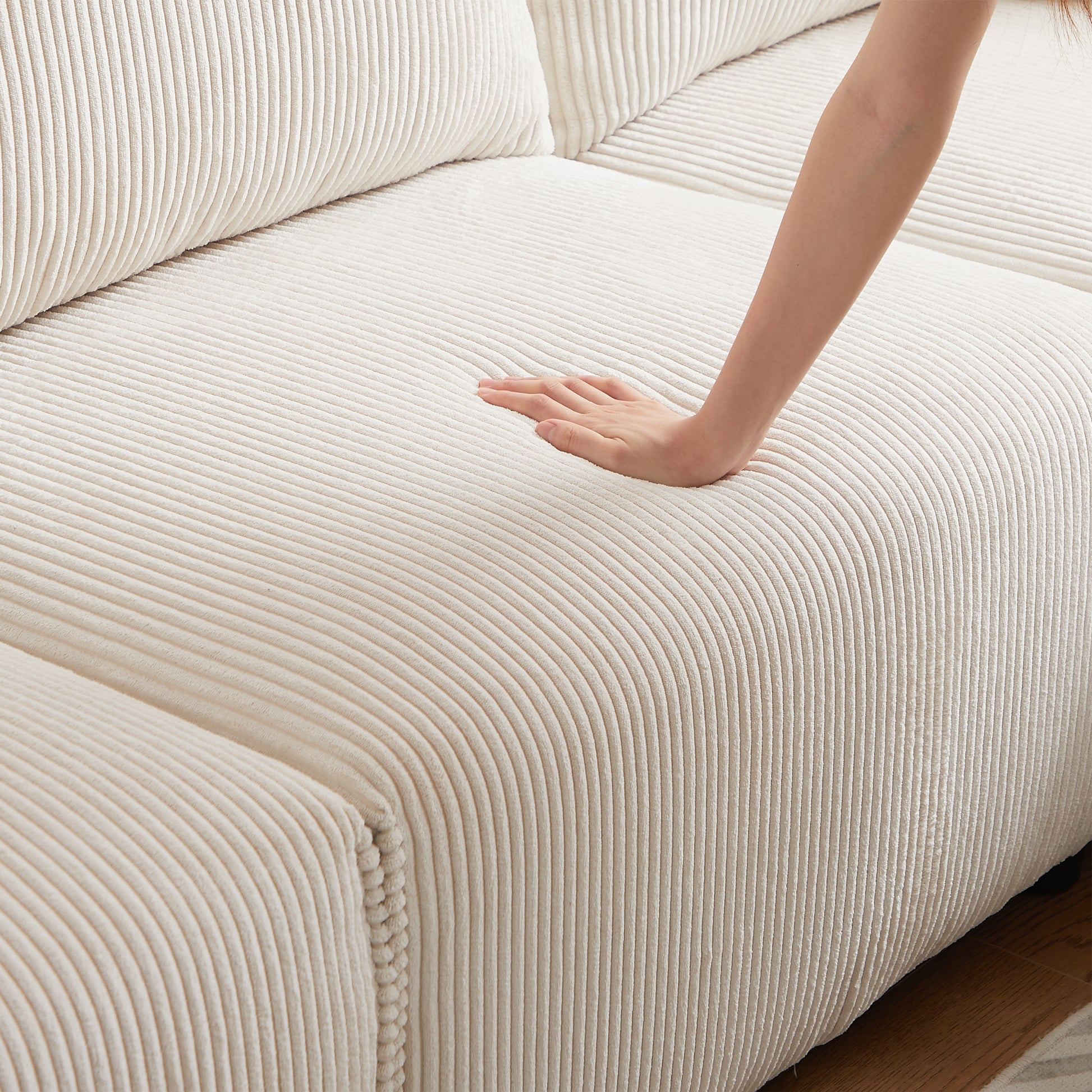 Multi-Module Combination Style Modern Minimalist Corduroy Sofa with 2 Comfort Cushions and USB & C Charging Ports for Living Room