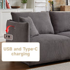 Multi-Module Combination Style Modern Minimalist Corduroy Sofa with 2 Comfort Cushions and USB & C Charging Ports for Living Room