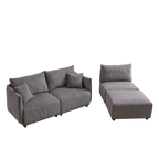 Multi-Module Combination Style Modern Minimalist Corduroy Sofa with 2 Comfort Cushions and USB & C Charging Ports for Living Room
