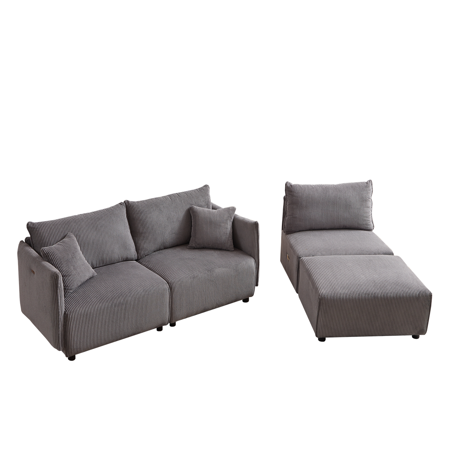 Multi-Module Combination Style Modern Minimalist Corduroy Sofa with 2 Comfort Cushions and USB & C Charging Ports for Living Room