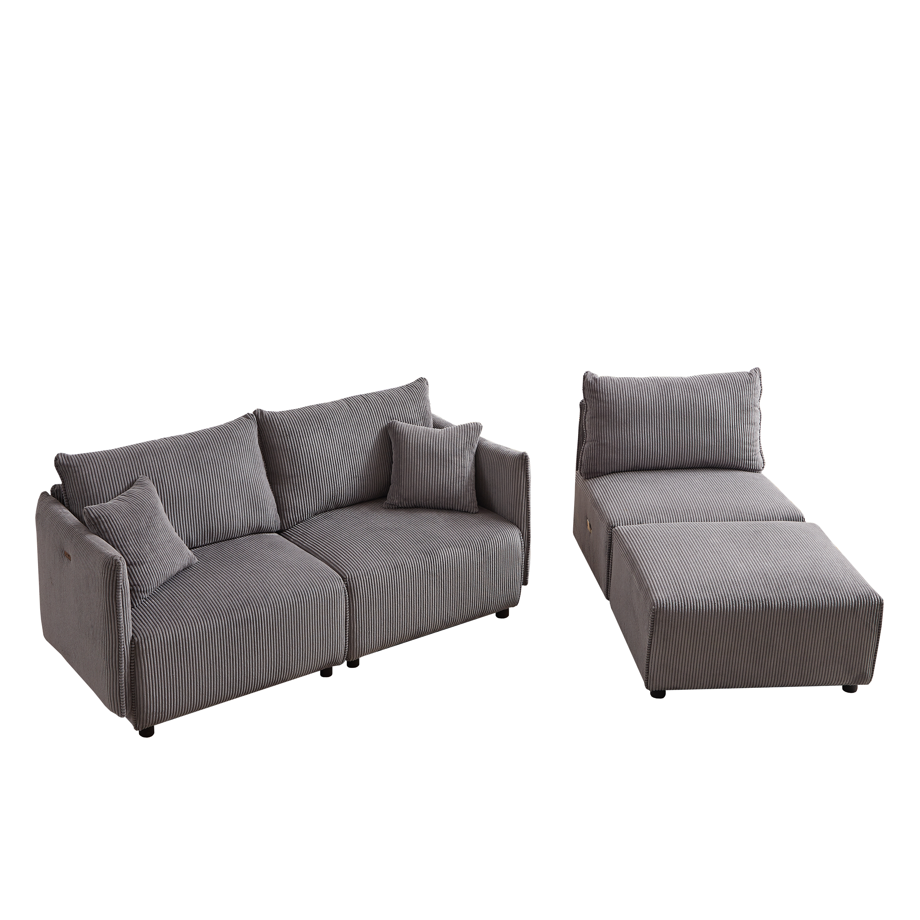 Multi-Module Combination Style Modern Minimalist Corduroy Sofa with 2 Comfort Cushions and USB & C Charging Ports for Living Room
