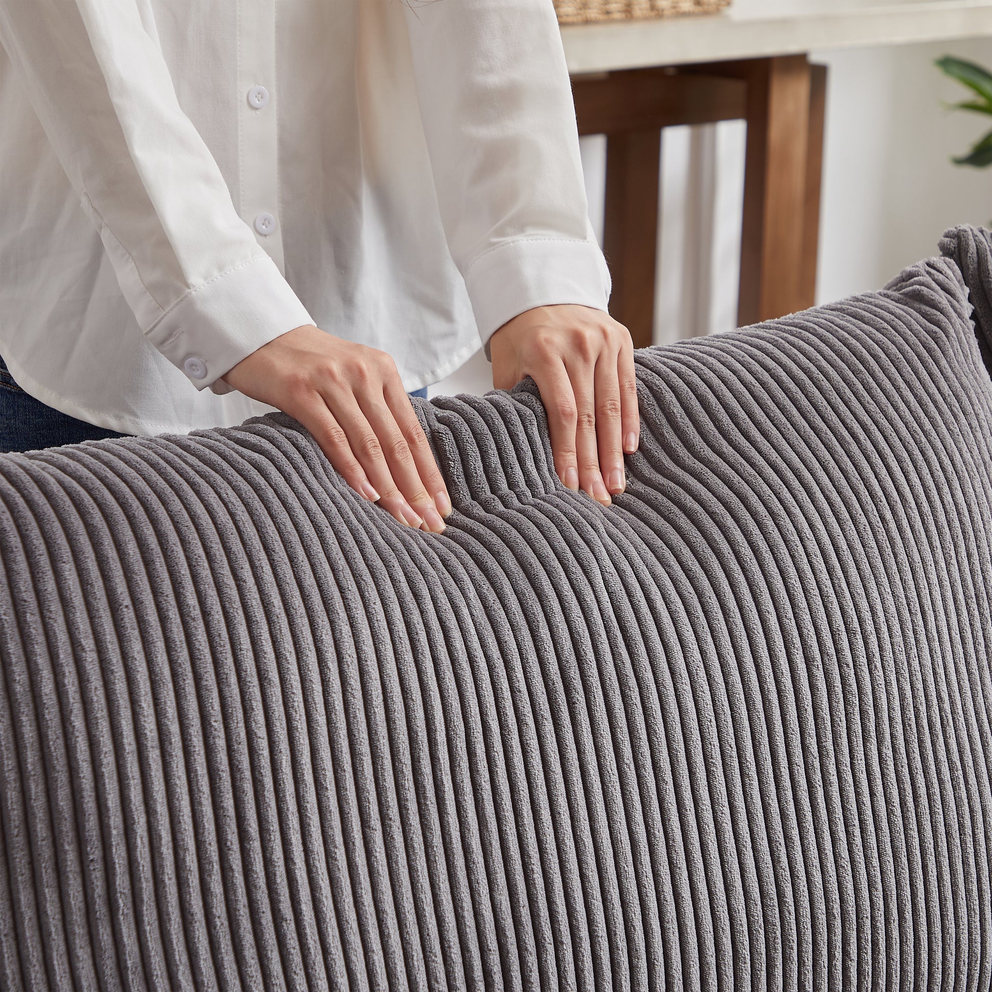 Multi-Module Combination Style Modern Minimalist Corduroy Sofa with 2 Comfort Cushions and USB & C Charging Ports for Living Room