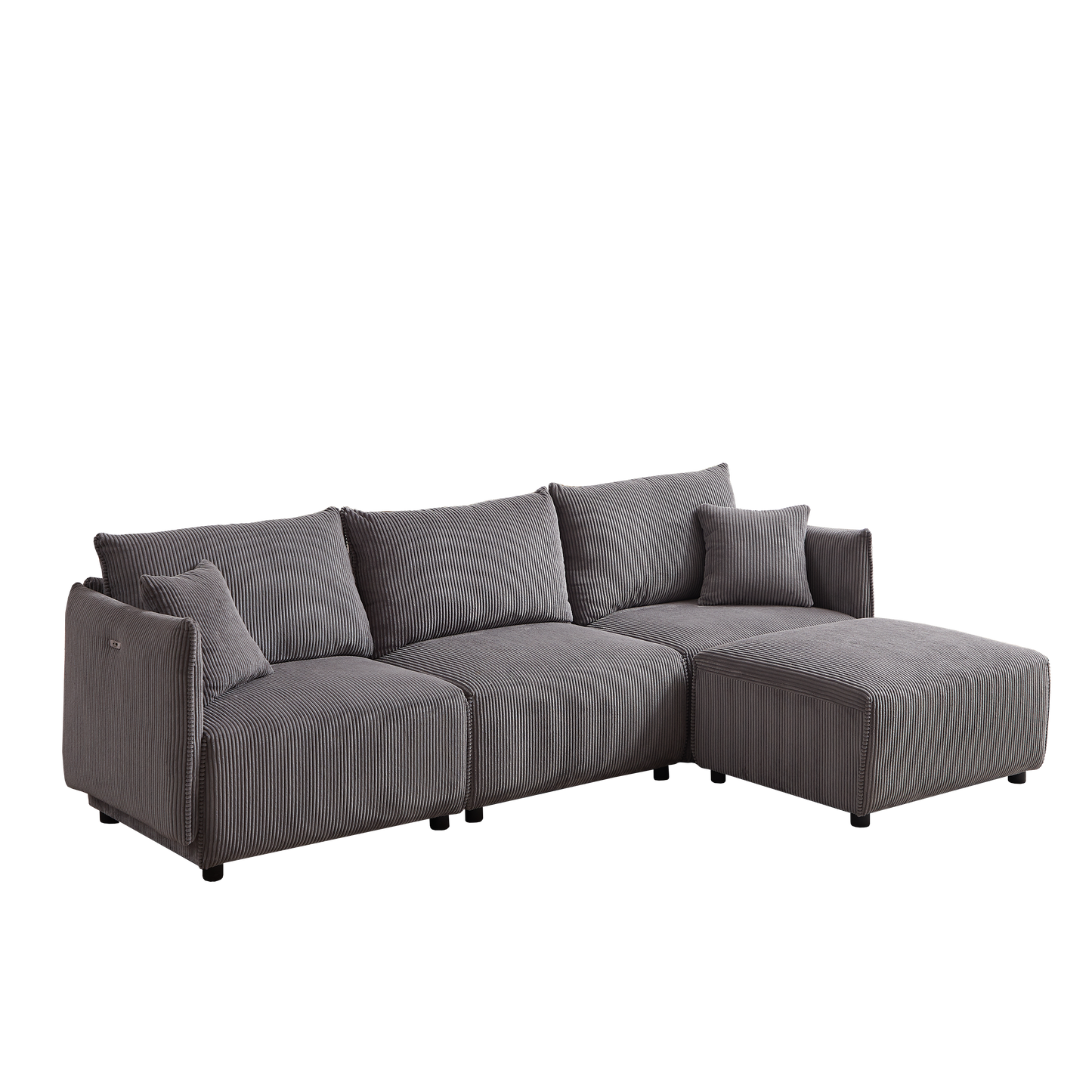Multi-Module Combination Style Modern Minimalist Corduroy Sofa with 2 Comfort Cushions and USB & C Charging Ports for Living Room