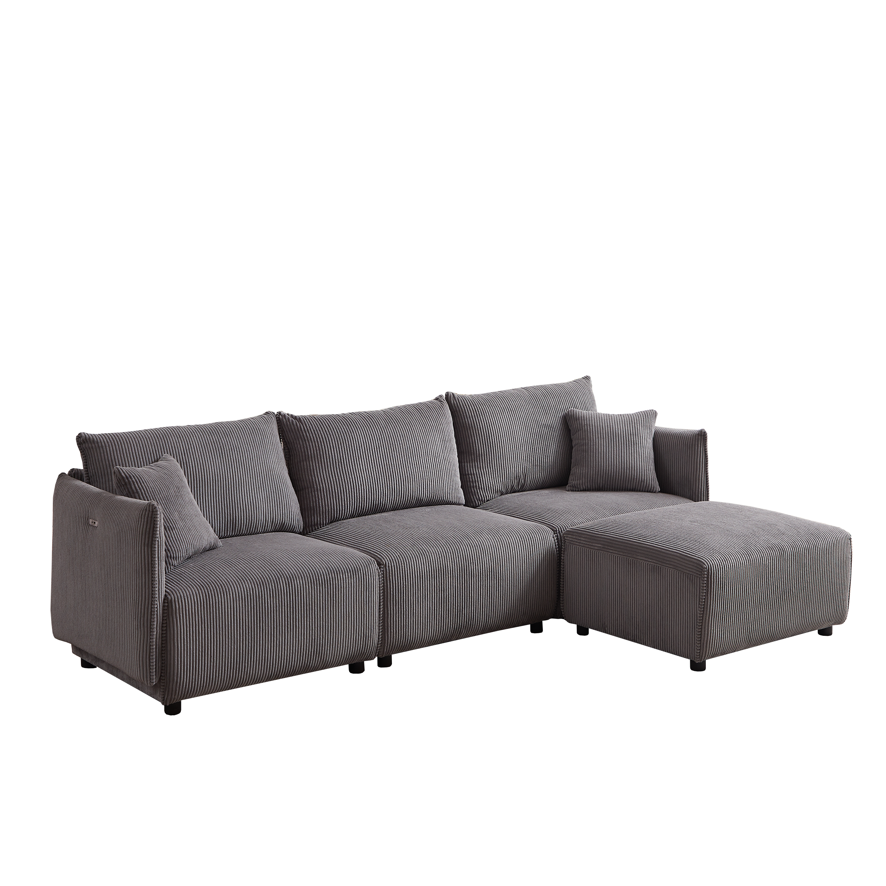 Multi-Module Combination Style Modern Minimalist Corduroy Sofa with 2 Comfort Cushions and USB & C Charging Ports for Living Room