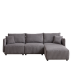 106" Multi-Module Combination Style Sofa for Living Room, Bedroom and Other Lounge Spaces, Modern Minimalist Corduroy Combination Sofa with 2 Comfort Cushions with USB & C Charging Ports Gray