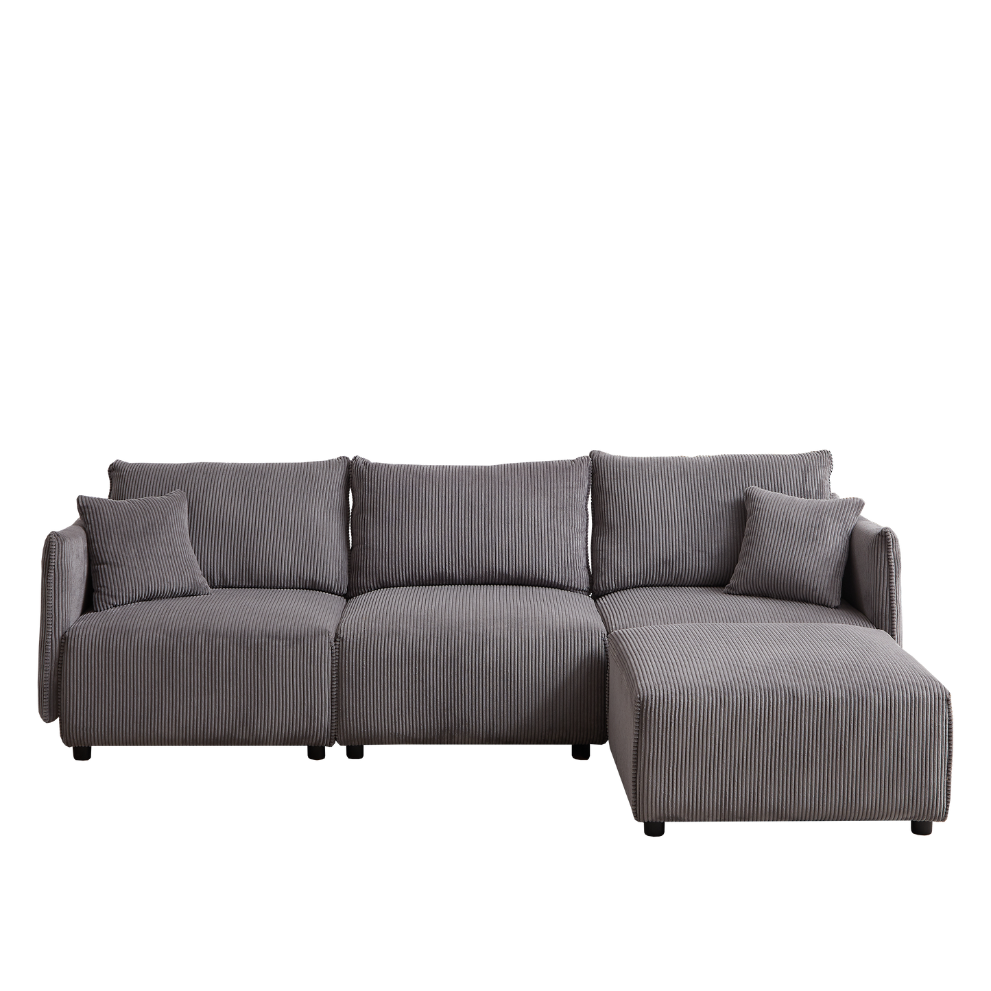 106" Multi-Module Combination Style Sofa for Living Room, Bedroom and Other Lounge Spaces, Modern Minimalist Corduroy Combination Sofa with 2 Comfort Cushions with USB & C Charging Ports Gray