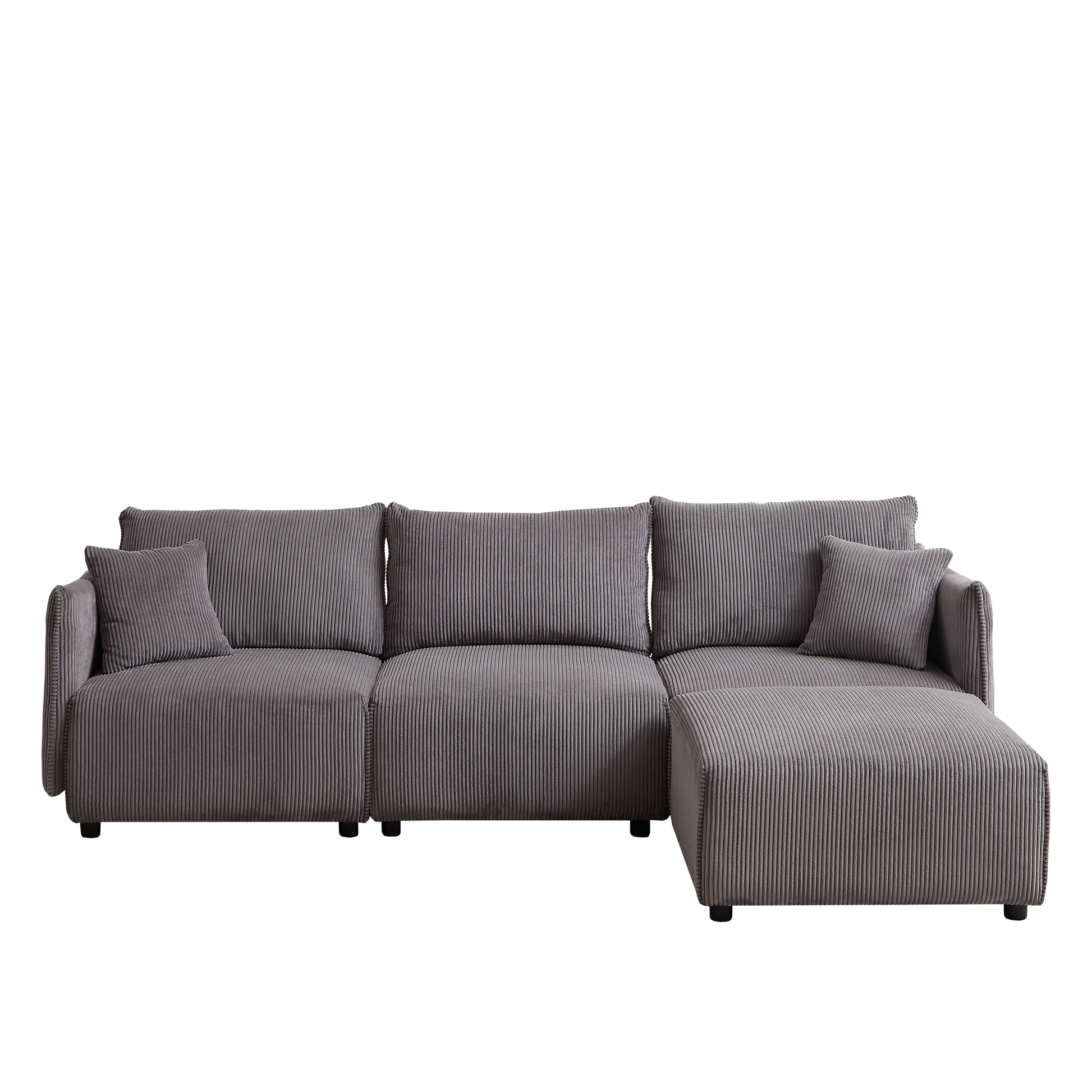 106" Multi-Module Combination Style Sofa for Living Room, Bedroom and Other Lounge Spaces, Modern Minimalist Corduroy Combination Sofa with 2 Comfort Cushions with USB & C Charging Ports Gray