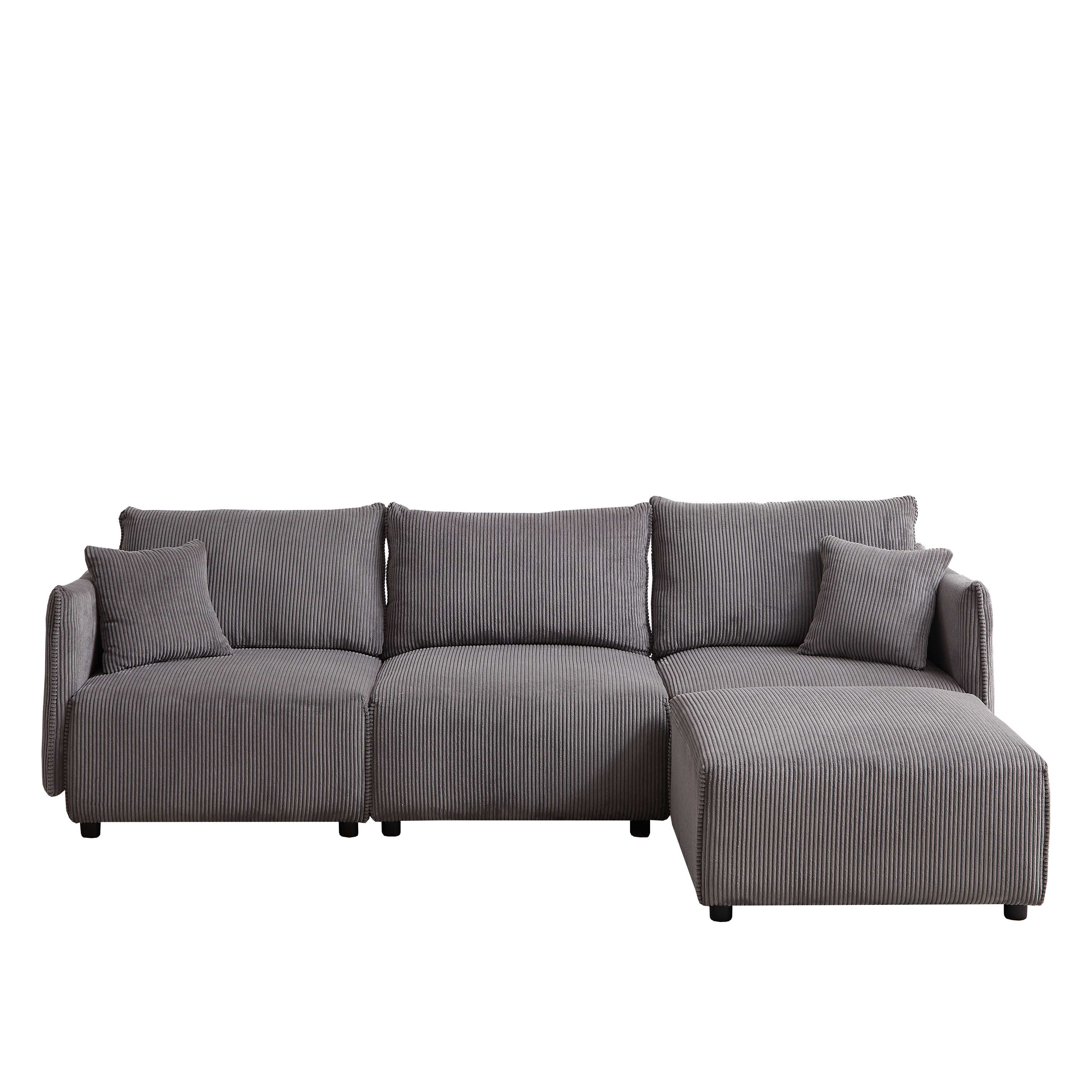 106" Multi-Module Combination Style Sofa for Living Room, Bedroom and Other Lounge Spaces, Modern Minimalist Corduroy Combination Sofa with 2 Comfort Cushions with USB & C Charging Ports Gray