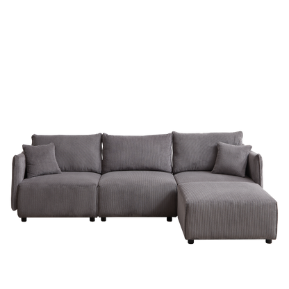 106" Multi-Module Combination Style Sofa for Living Room, Bedroom and Other Lounge Spaces, Modern Minimalist Corduroy Combination Sofa with 2 Comfort Cushions with USB & C Charging Ports Gray