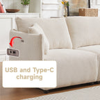 Multi-Module Combination Style Sofa for Living Room, Bedroom and Other Lounge Spaces, Modern Minimalist Corduroy Combination Sofa with 2 Comfort Cushions with USB & C Charging Ports,beige,two sets