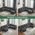 Modern U Shaped 6-seat Sectional Sofa Couch with one Ottoman and three toss pillows ,Modular Sofa for Living Room,Corduroy sofa