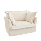 Slip-covered Armchair with 1 Big Back Cushion and 2 Big Toss Pillows, Single Deep Seat Comfy Single Couch Sofa Multiple Large Soft Pillows, Chenille Fabric, Cream