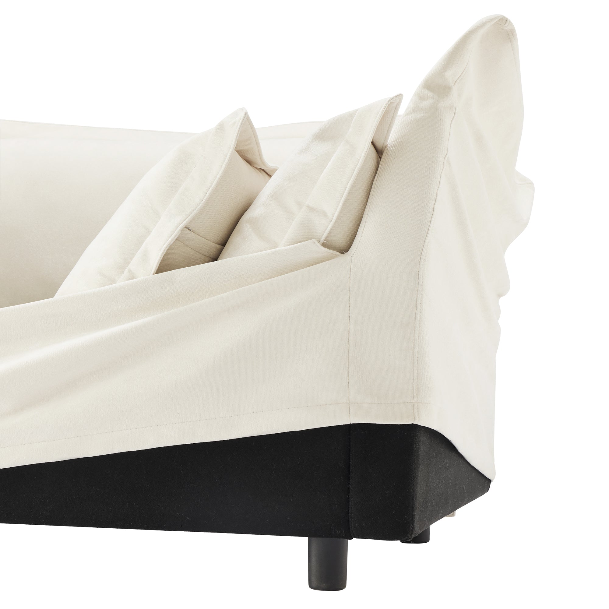 Slip-covered Armchair with 1 Big Back Cushion and 2 Big Toss Pillows, Single Deep Seat Comfy Single Couch Sofa Multiple Large Soft Pillows, Chenille Fabric, Cream