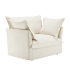 Slip-covered Armchair with 1 Big Back Cushion and 2 Big Toss Pillows, Single Deep Seat Comfy Single Couch Sofa Multiple Large Soft Pillows, Chenille Fabric, Cream